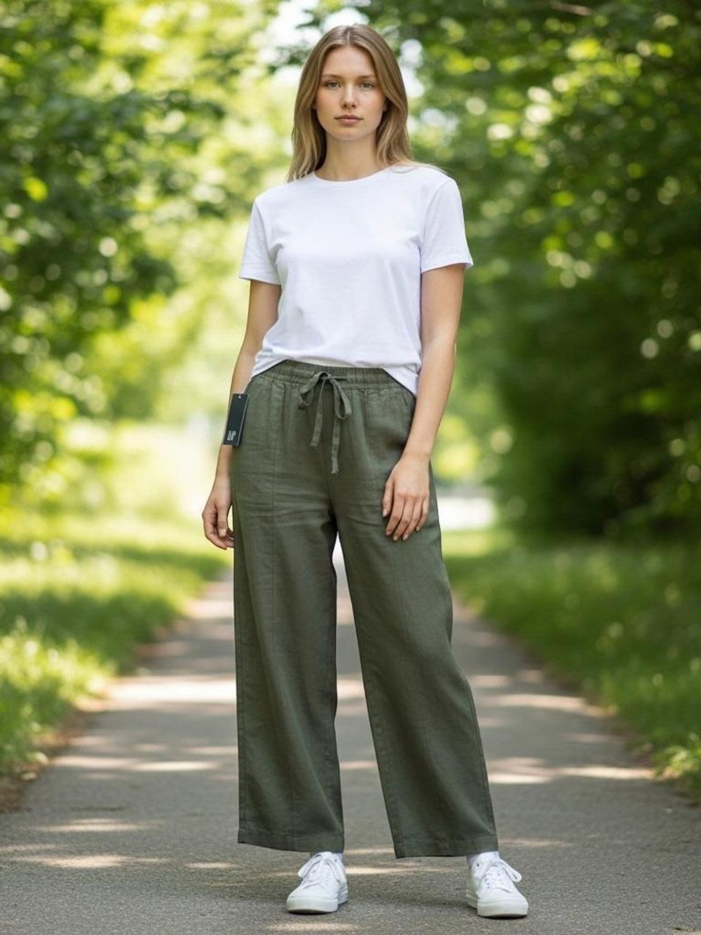 GAP Olive Green Drawstring Wide-Leg Baggy Linen Blend pants Size Small BNWT